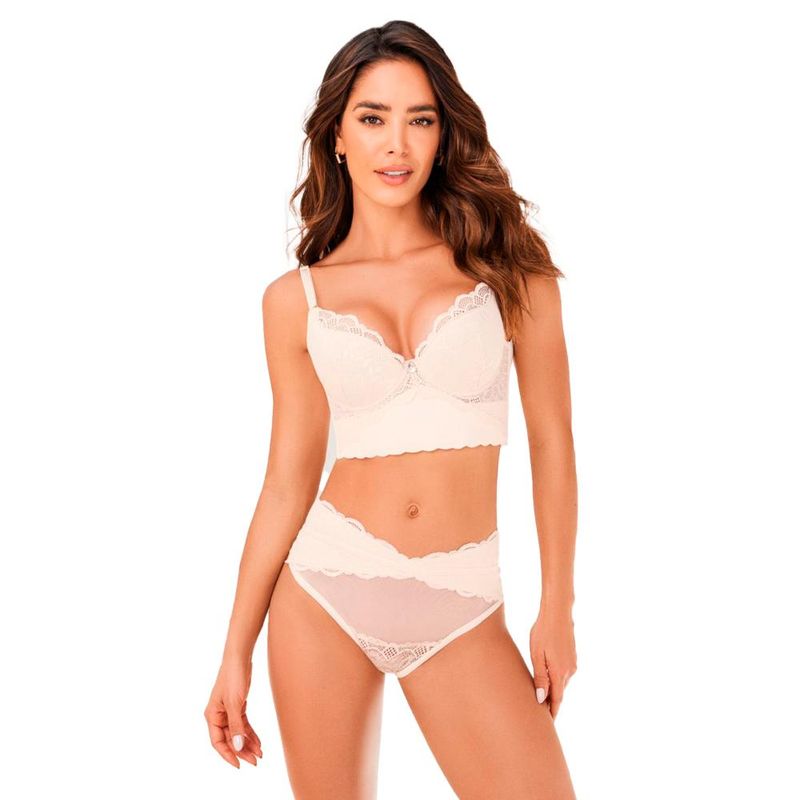 CAROL - Conjunto  Carmine Encaje-Tull Perla - Blanco Humo
