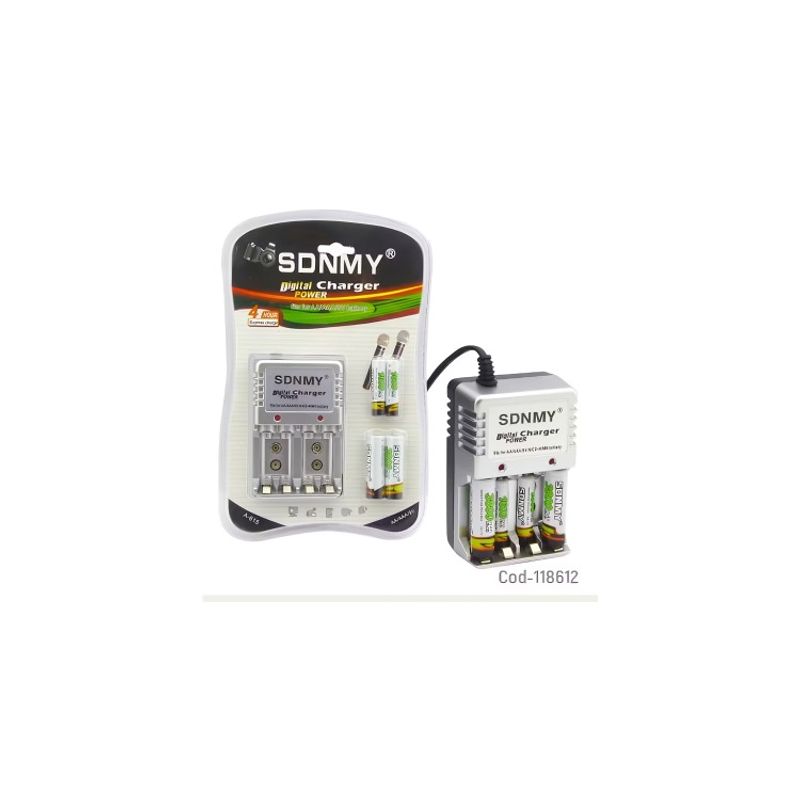 OEM - CARGADOR DE PILAS SDNMY GRIS MODA-615 C4 PILAS AAAAA PARA BAT 9V
