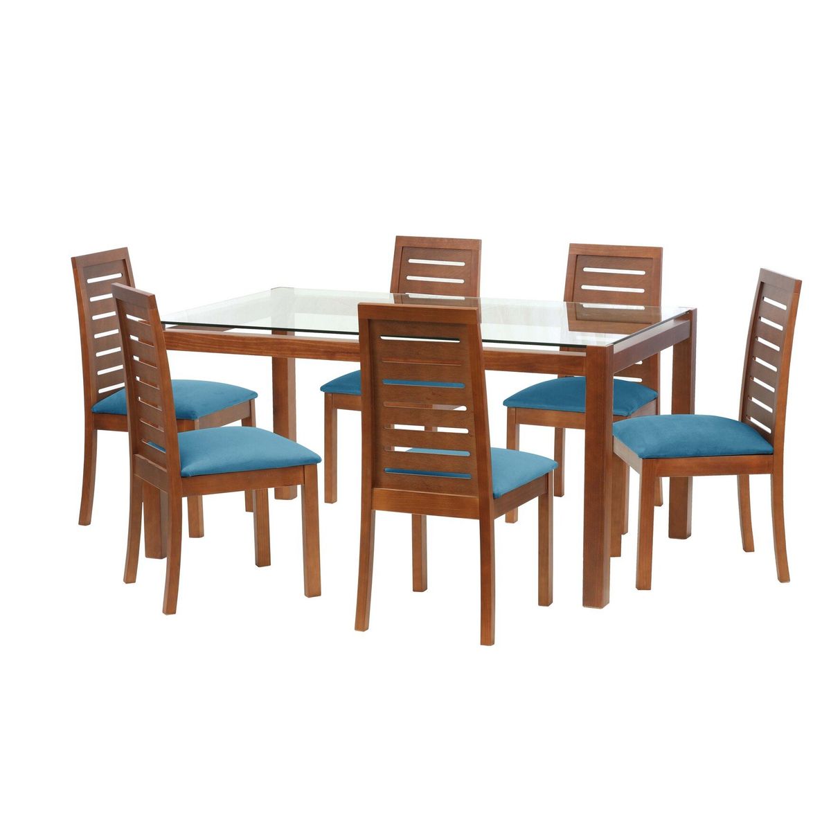LATAM HOME - Juego De Comedor Barcelona 1600X1000 Silla Tenerife Tela Azul Petroleo