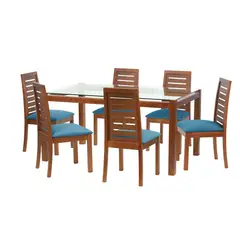 LATAM HOME - Juego De Comedor Barcelona 1600X1000 Silla Tenerife Tela Azul Petroleo