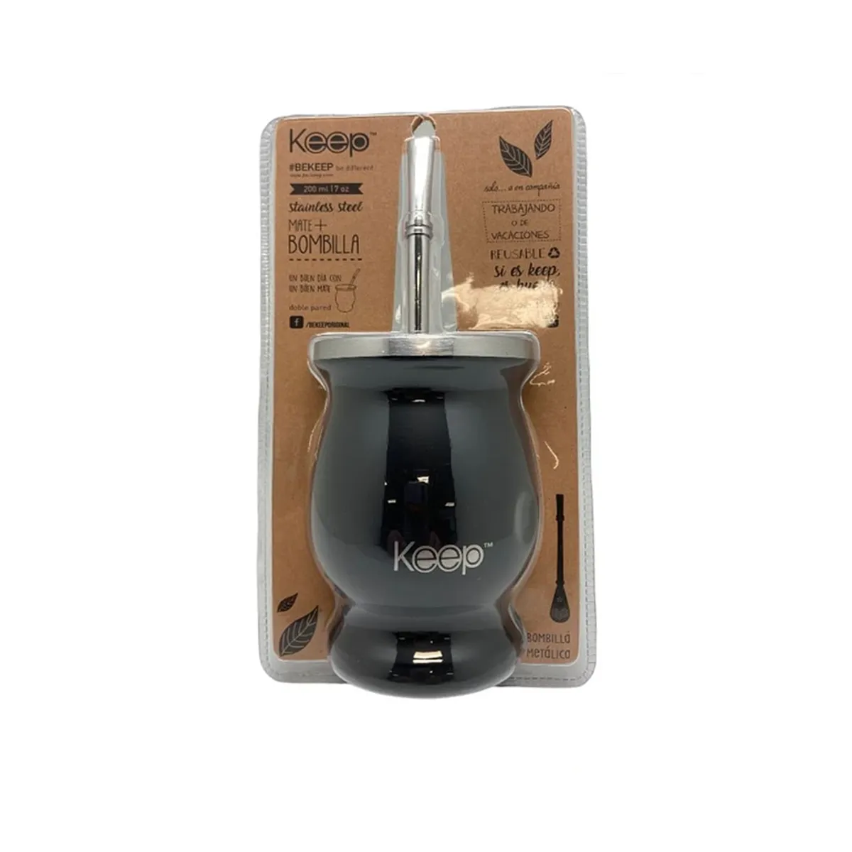 KEEP - Mate Con Bombilla Keep 200ml Matero Mate Mateada Negro