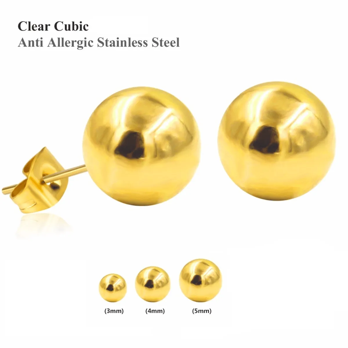 ELBAULDEJUMA - Aretes esfera 3mm hipoalergénico dorado chicas esfera chapado oro 14kl