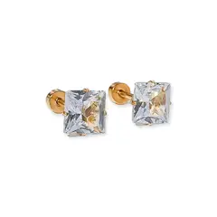 ELBAULDEJUMA - Aros punto de luz de seguridad zirconio 7mm cuadrado chapado en oro