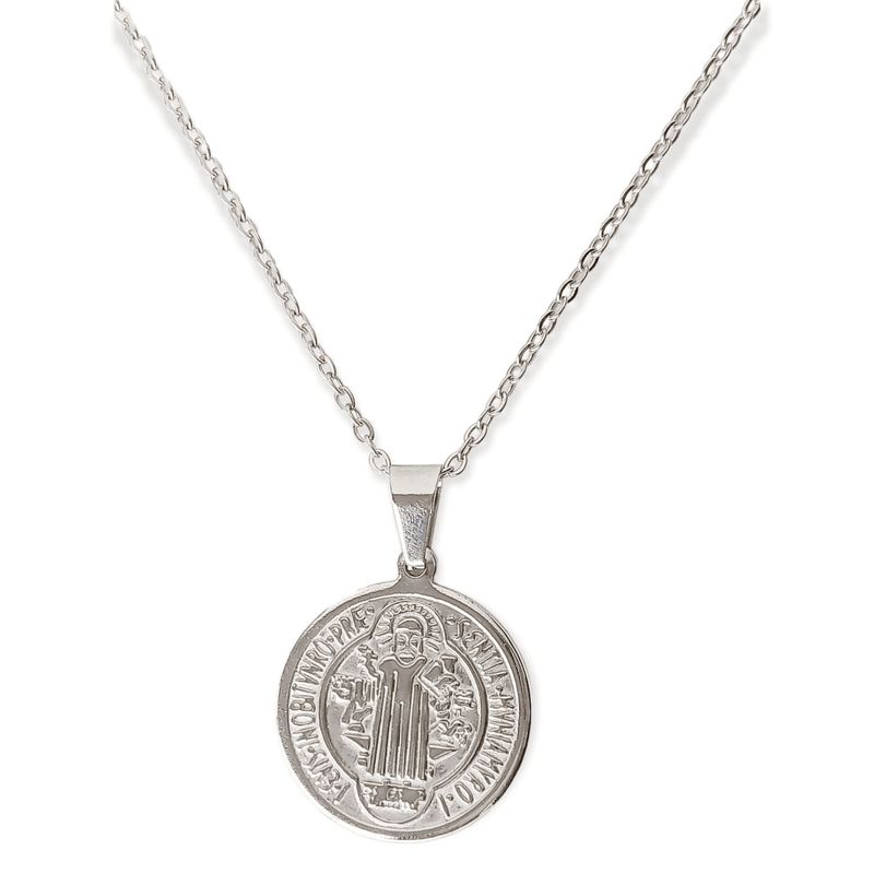 ELBAULDEJUMA - Colgante medalla san benito collar acero religioso