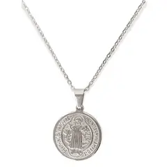ELBAULDEJUMA - Colgante medalla san benito collar acero religioso