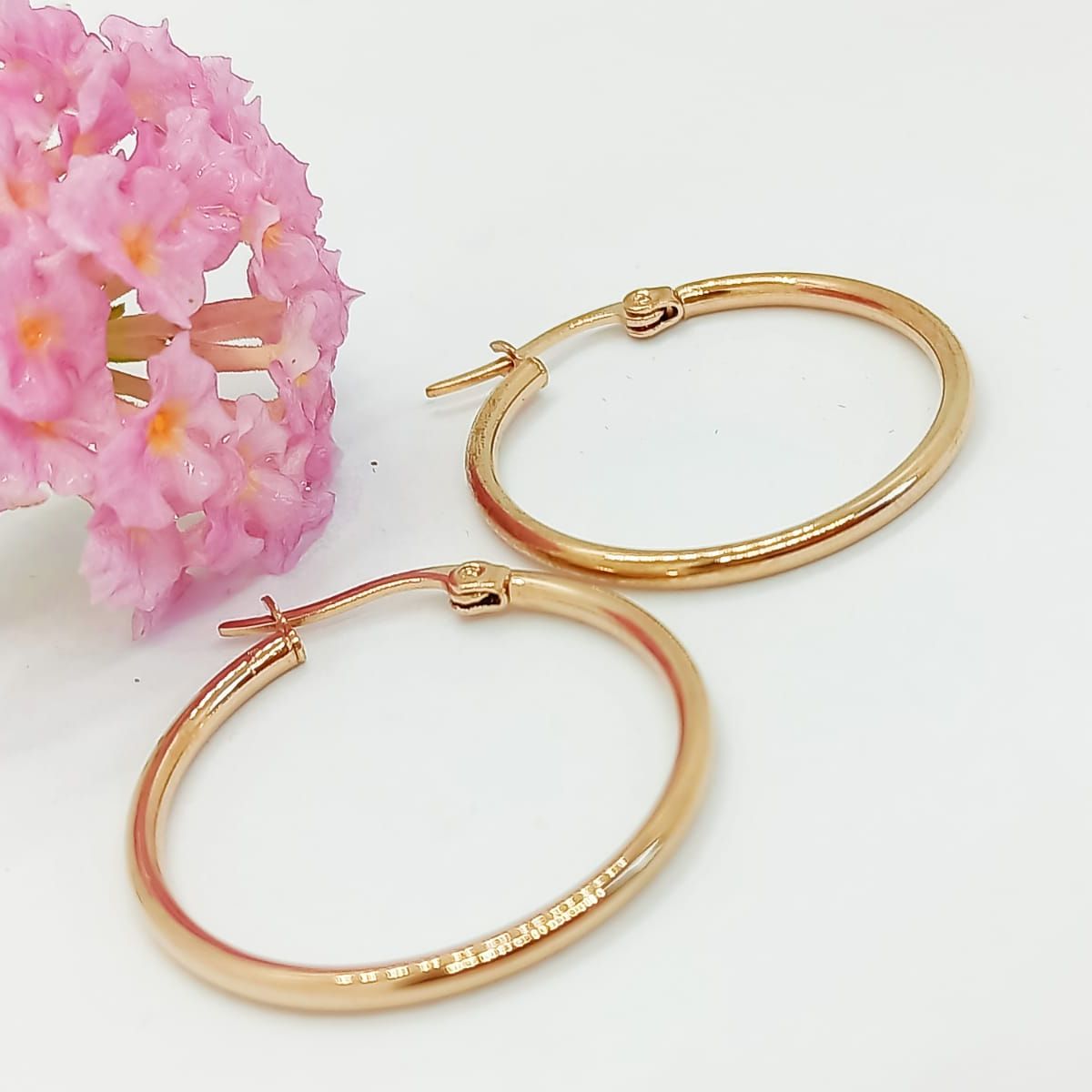 ELBAULDEJUMA - Argollas Hoop Clasica 25mm Hipoalergenica Chapado En Oro Rosa