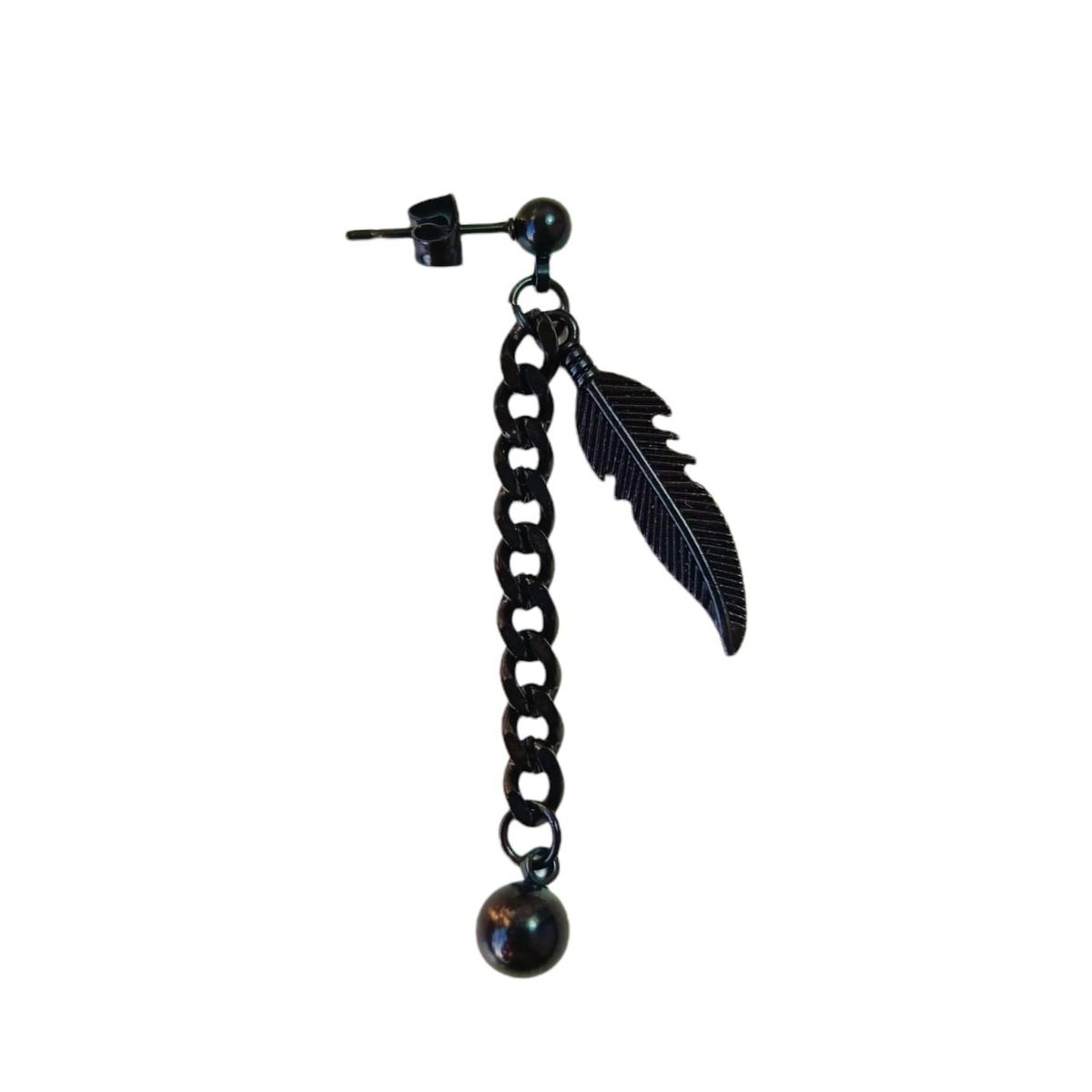 ELBAULDEJUMA - Pendiente Largo Kpop Pluma Eslabón Moda Cosplay Punk Unidad Negro