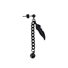 ELBAULDEJUMA - Pendiente Largo Kpop Pluma Eslabón Moda Cosplay Punk Unidad Negro