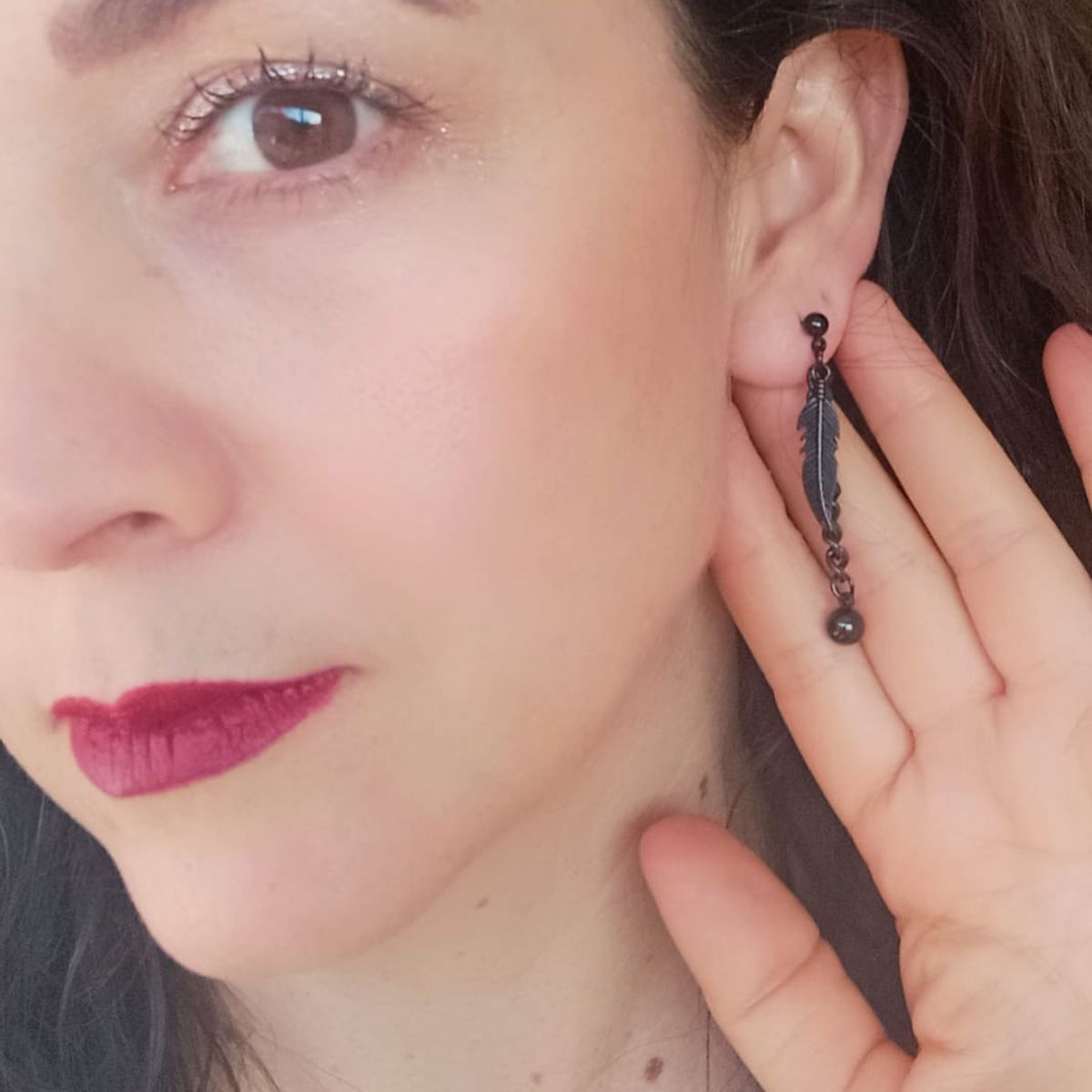 ELBAULDEJUMA - Pendiente Largo Kpop Pluma Eslabón Moda Cosplay Punk Unidad Negro