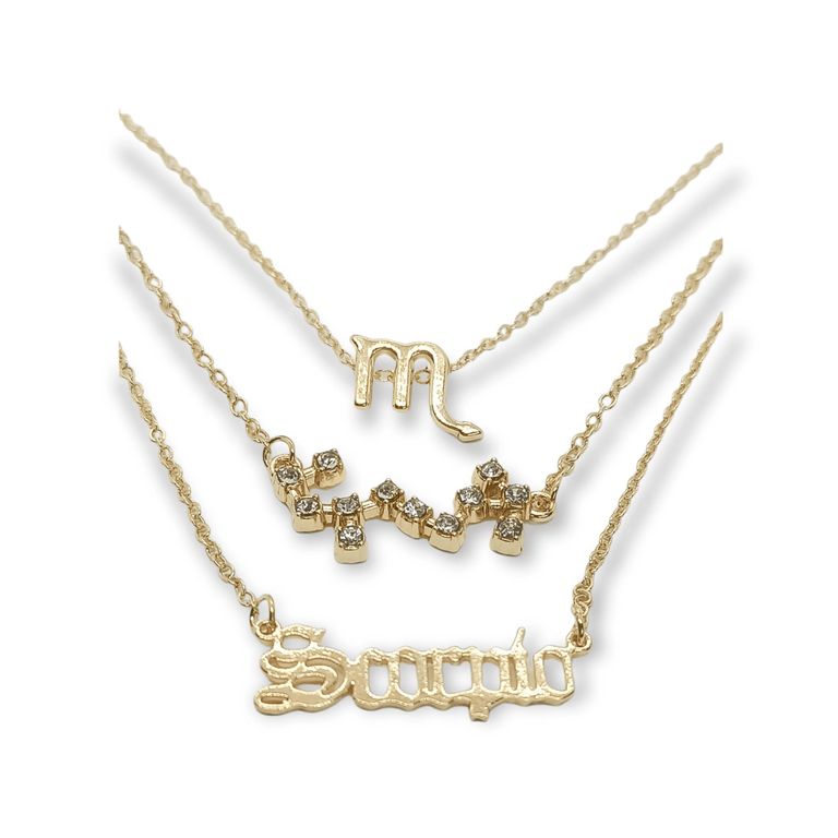 Collares multicapa 3 en 1 zodiaco Escorpio banado oro 14kl Dorado TALLA UNICA