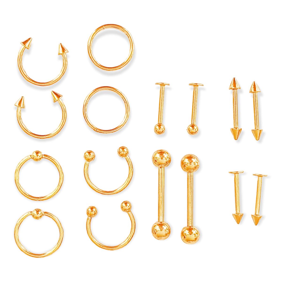 ELBAULDEJUMA - Pack 16 Piercing Tragus Septum Nostril Chapado En Oro 18k
