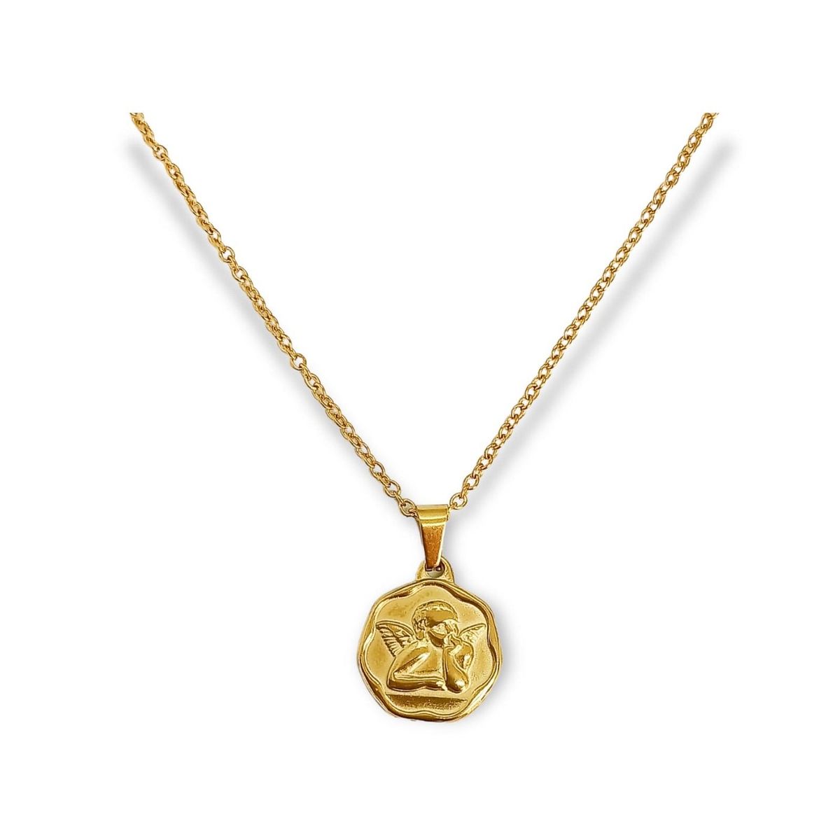 ELBAULDEJUMA - Colgante Angel Guardian Pensativo Chapado En Oro 18k Amor Fe