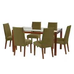 LATAM HOME - Juego De Comedor Barcelona 1600X1000 Silla Cadiz Tela Verde
