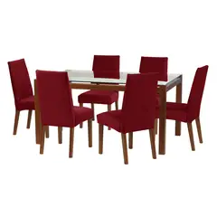 LATAM HOME - Juego De Comedor Barcelona 1600X1000 Silla Cadiz Tela Burdeo