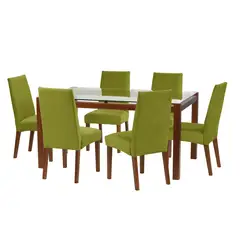 LATAM HOME - Juego De Comedor Barcelona 1600X1000 Silla Cadiz Tela Pistacho