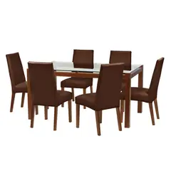 LATAM HOME - Juego De Comedor Barcelona 1600X1000 Silla Cadiz PU Chocolate