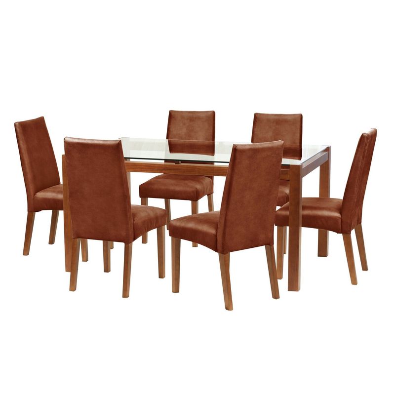 LATAM HOME - Juego De Comedor Barcelona 1600X1000 Silla Cadiz Cuero Cafe Moro