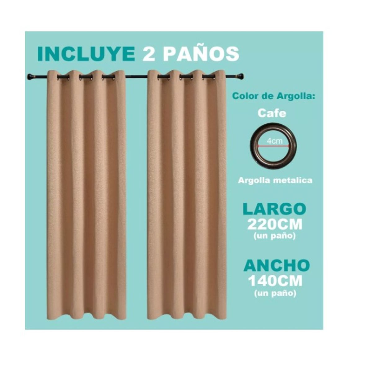 GENERICO - Cortinas Bumbu Liso Hogar 2 Panos 140x220 Cm Beige