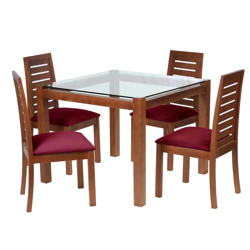 LATAM HOME - Juego De Comedor Barcelona 1000X1000 Silla Tenerife Tela Burdeo