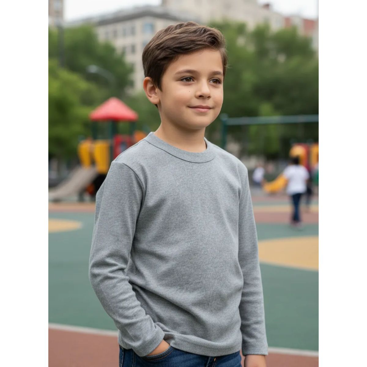 AGW - Pack 3 Camisetas Gris Niño 100% Algodón Manga Larga