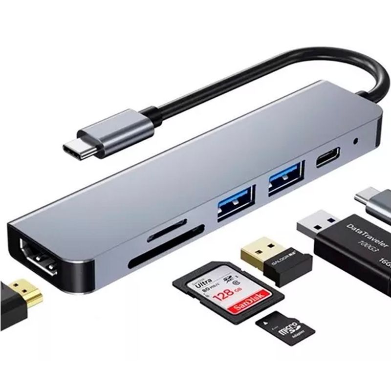 ESHOPANGIE - Hub Adaptador Usb-c 6 En 1 (hdmi,2x Usb 3.0, Tf, Sd, Usb-c)