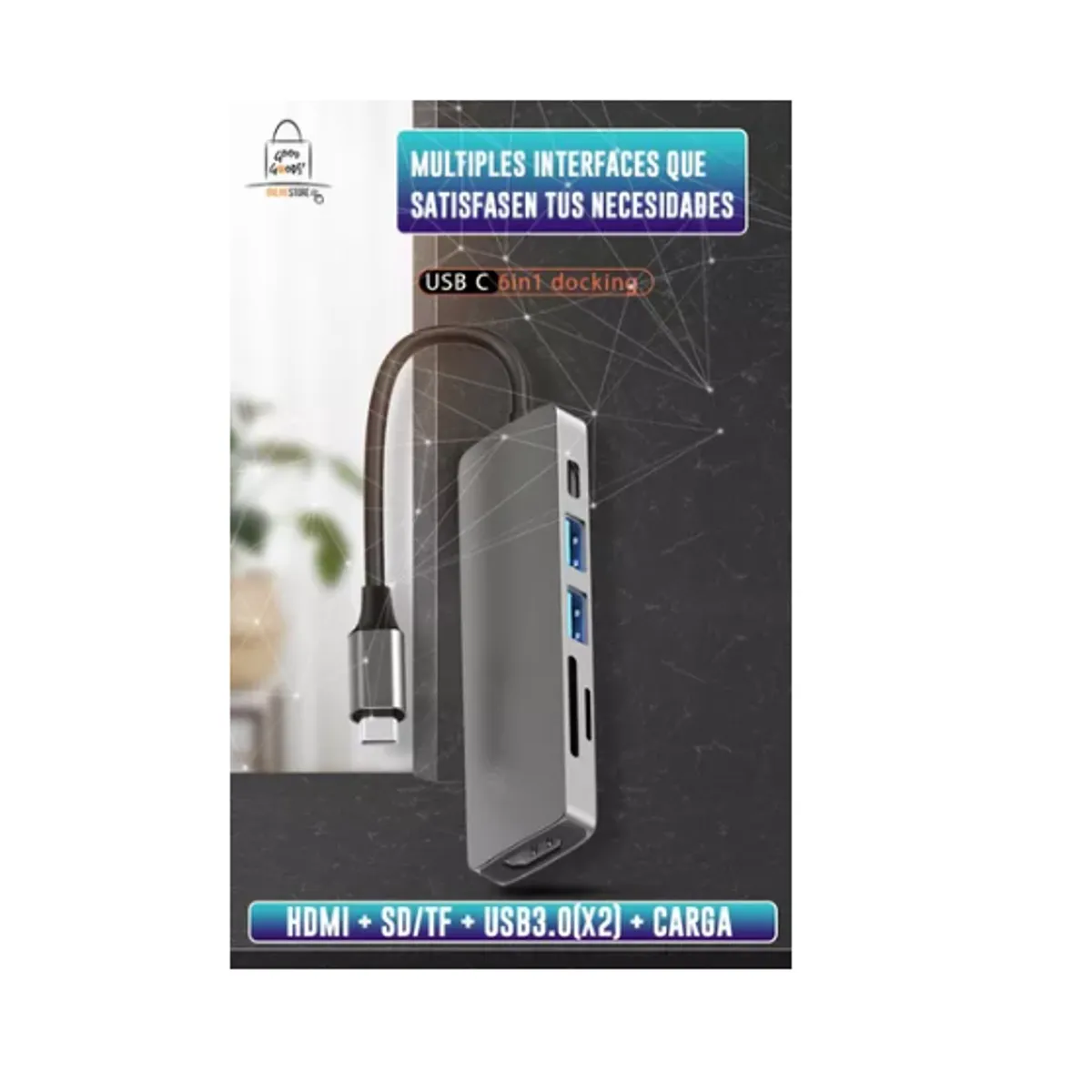 ESHOPANGIE - Hub Adaptador Usb C 6 En 1 Hdmi 2x 3. 0 Tf Sd Eshopangie