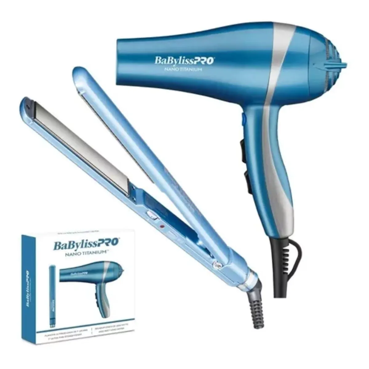 BABYLISS PRO - Kit BabylissPro Plancha UltraDelgada y Secador Ionic Celeste 2UN