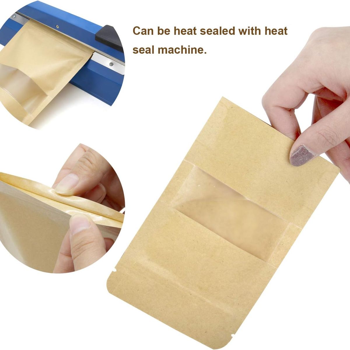 GENERICO - Pack 150 Bolsa Doypack Kraft 9x14cm Almacenaje Alimentos Comida