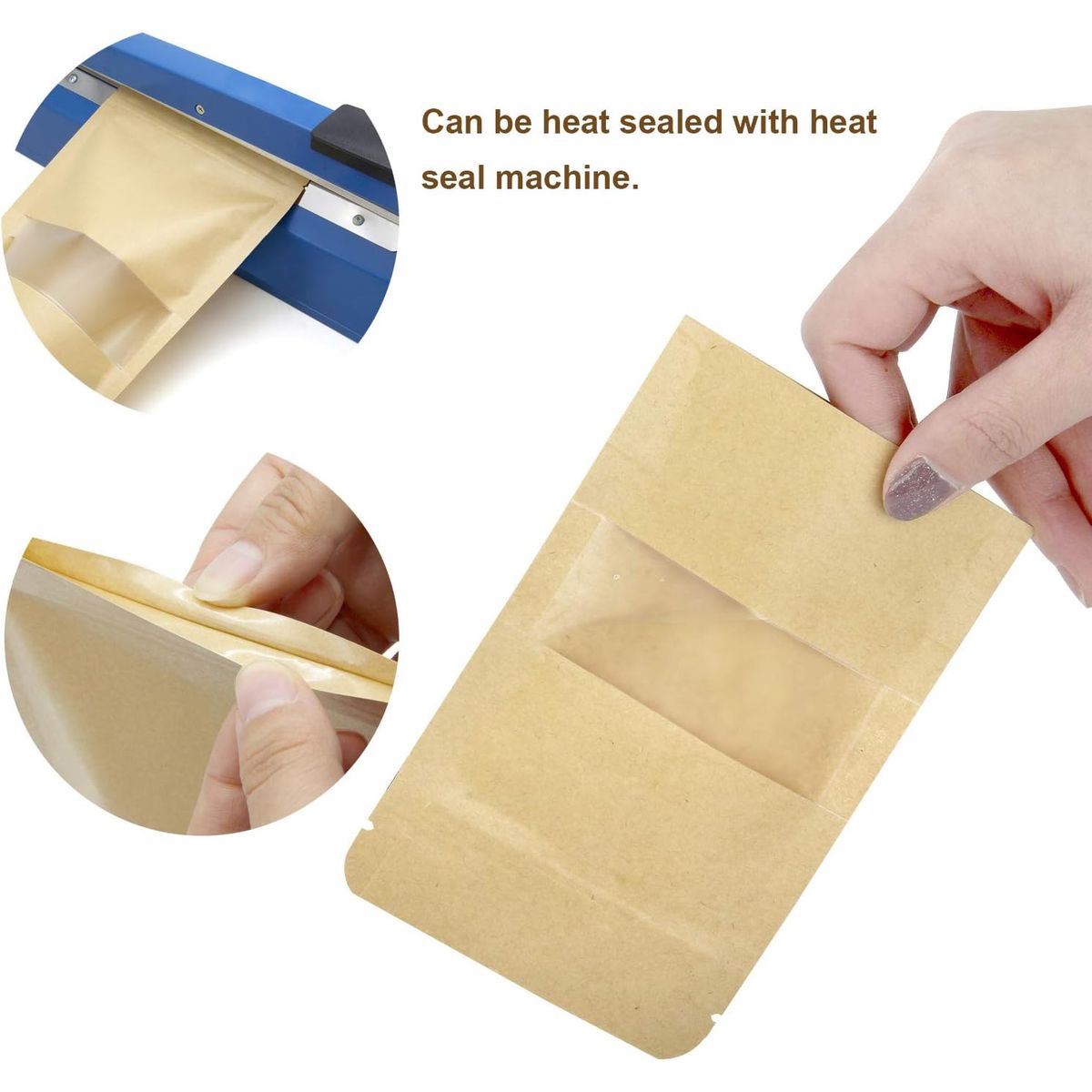 GENERICO - Pack 150 Bolsa Doypack Kraft 9x14cm Almacenaje Alimentos Comida