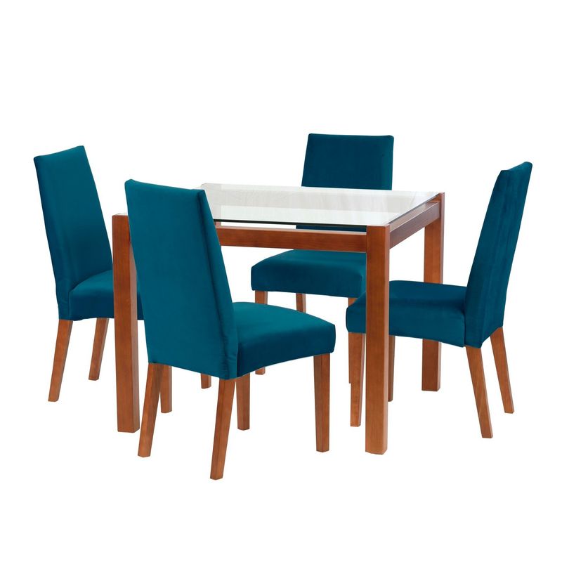 LATAM HOME - Juego De Comedor Barcelona 1000X1000 Silla Cadiz Tela Azul Petroleo