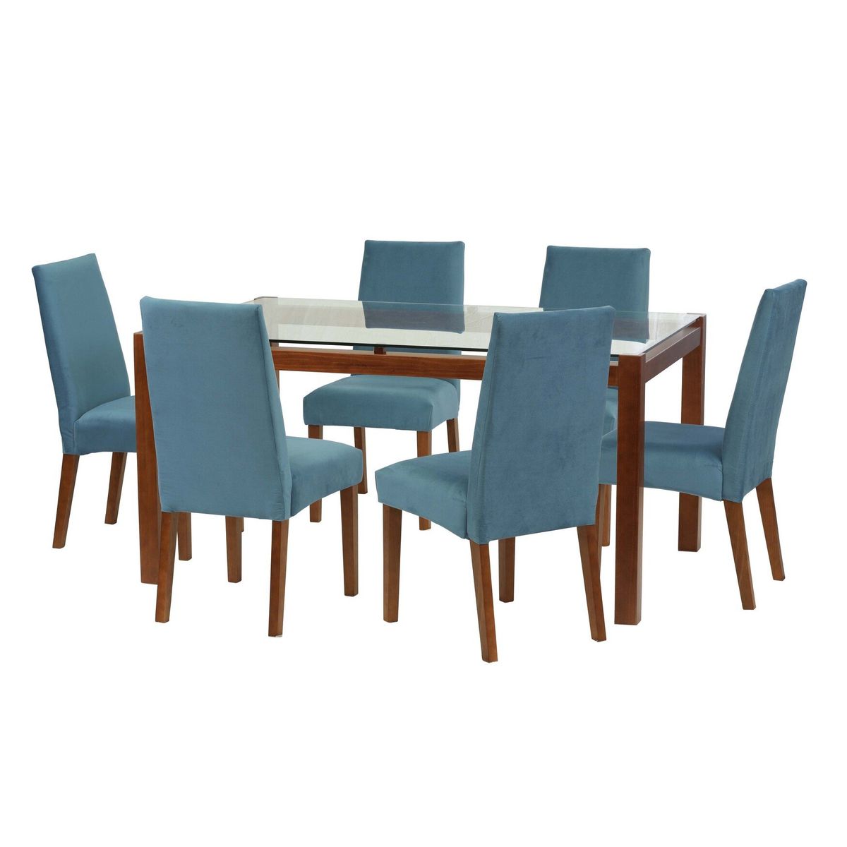 LATAM HOME - Juego De Comedor Barcelona 1600X1000 Silla Cadiz Tela Azul Petroleo