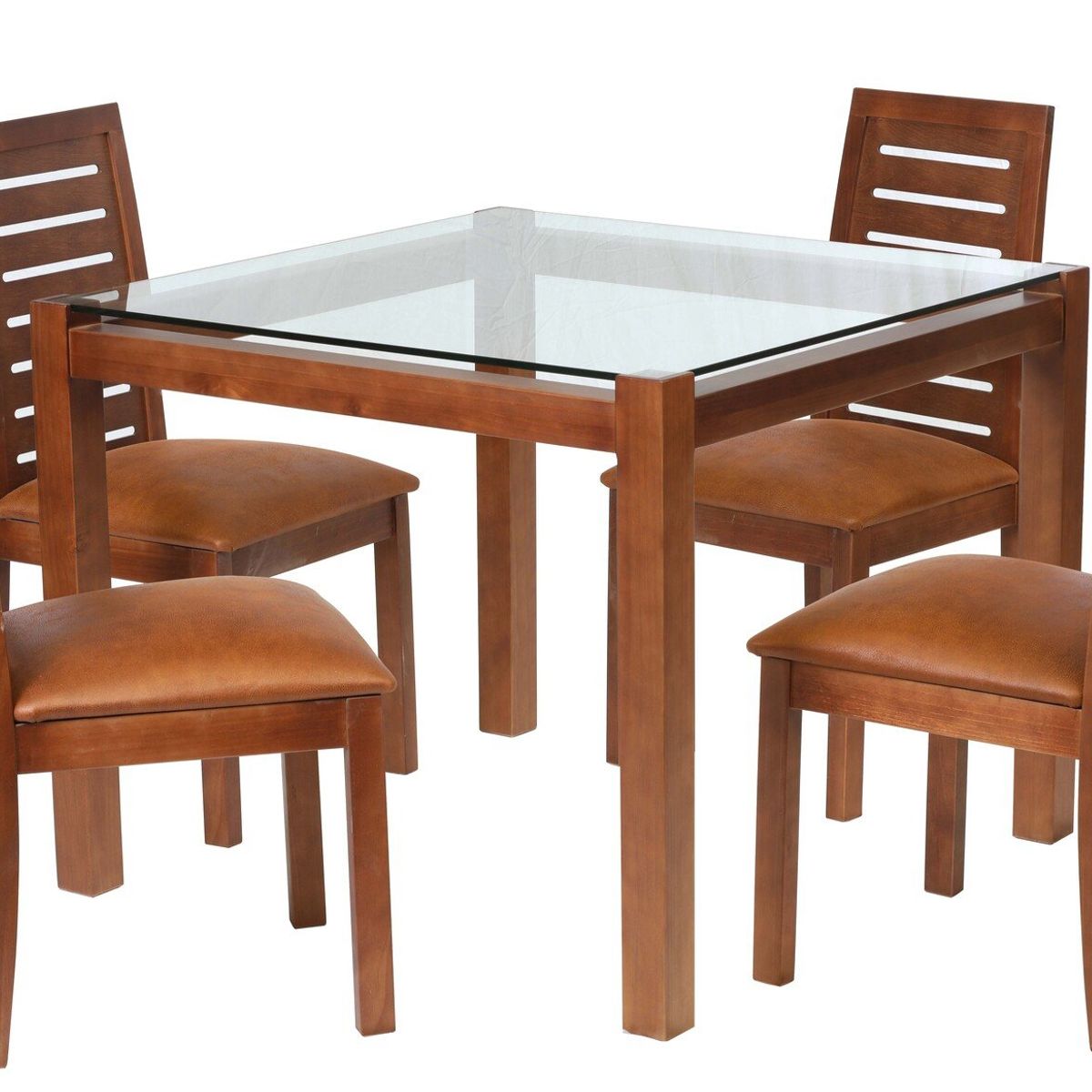 LATAM HOME - Juego De Comedor Barcelona 1000X1000 Silla Tenerife Cuero Café Claro
