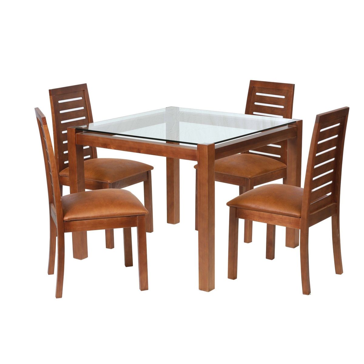 LATAM HOME - Juego De Comedor Barcelona 1000X1000 Silla Tenerife Cuero Café Claro