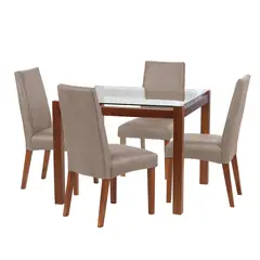 LATAM HOME - Juego De Comedor Barcelona 1000X1000 Silla Cadiz Cuero Gris