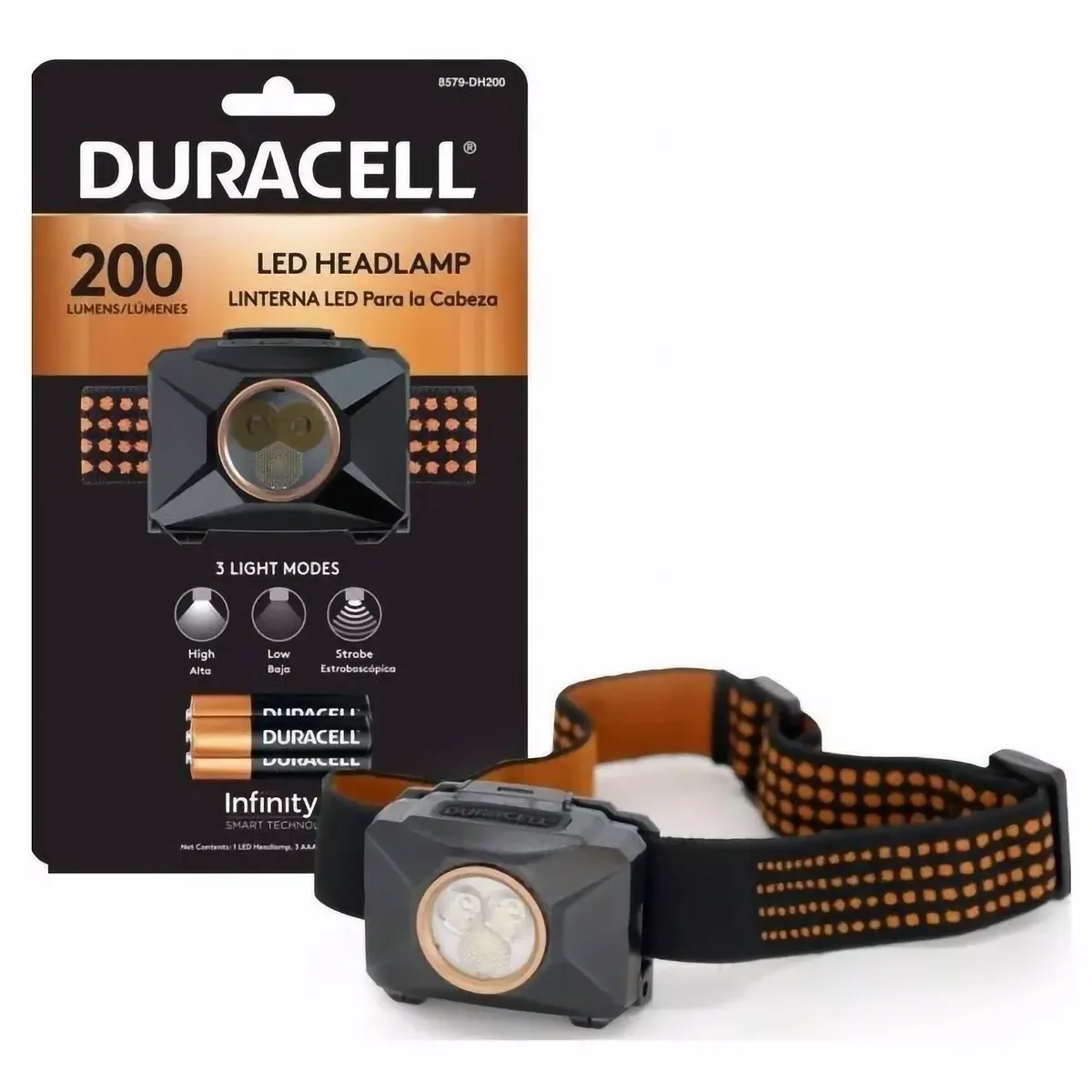 DURACELL - Linterna Duracell De Cabeza O Minero 200 Lum Dh200 Incluye Pilas