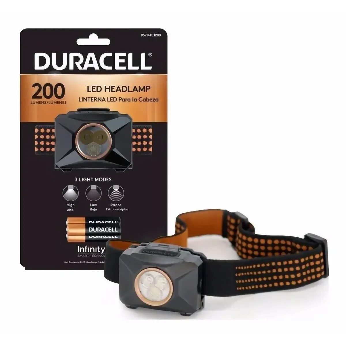 DURACELL - Linterna Duracell De Cabeza O Minero 200 Lum Dh200 Incluye Pilas