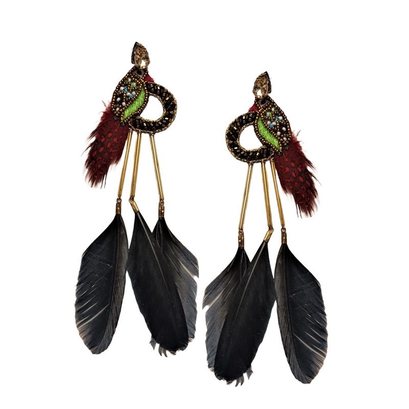 VANE COLLECTION - Aros mujer colgantes liviano boho pavo real azul bordados