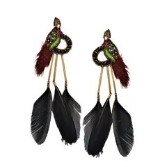 VANE COLLECTION - Aros mujer colgantes liviano boho pavo real azul bordados
