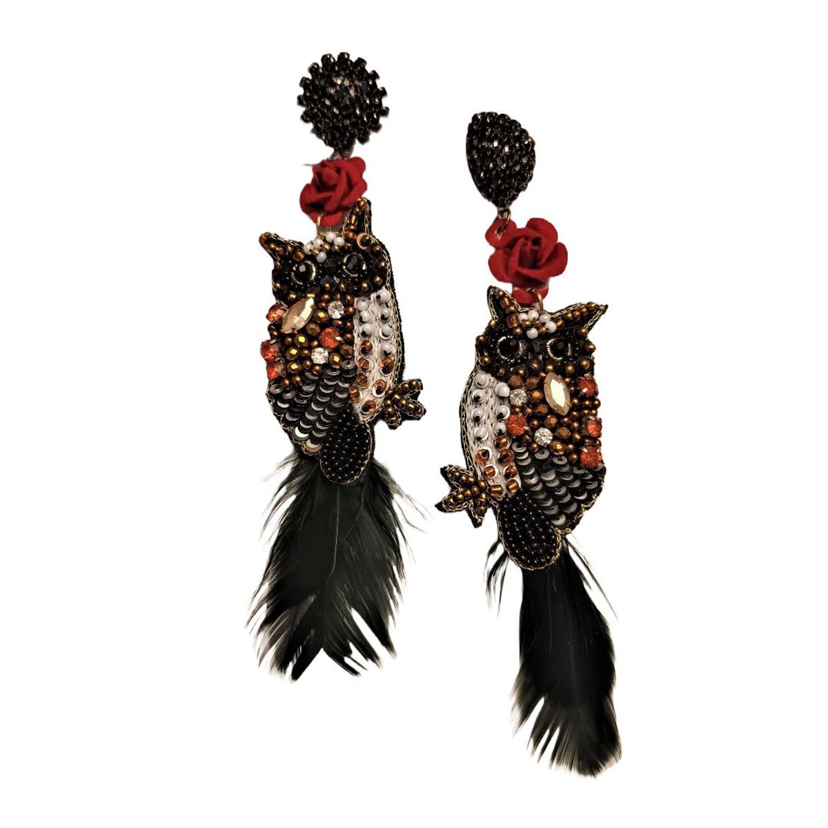 VANE COLLECTION - Aros para mujer boho livianos búho rojos urban bordados