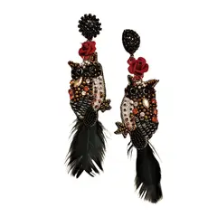 VANE COLLECTION - Aros largos mujer boho livianos búho rojos urban bordados