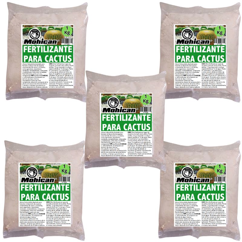 MOHICAN - PROMO 5 X FERTILIZANTE PARA CACTUS  N-P-K(14-8-24) BOLSA 1KG