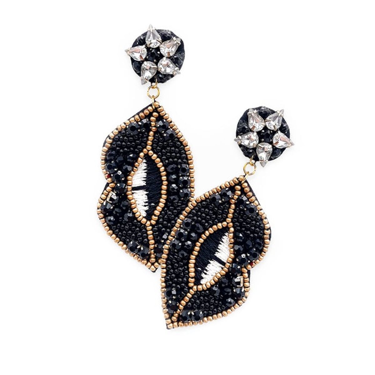 VANE COLLECTION - Aros mujer boho liviano beso negros bordado a mano