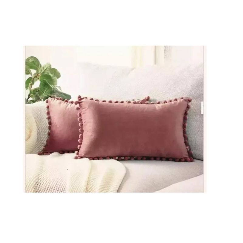 GENERICO - Pack 2 Fundas De Cojin Terciopelo Pompon 30x50 Palo de Rosa