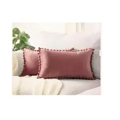 GENERICO - Pack 2 Fundas De Cojin Terciopelo Pompon 30x50 Palo de Rosa