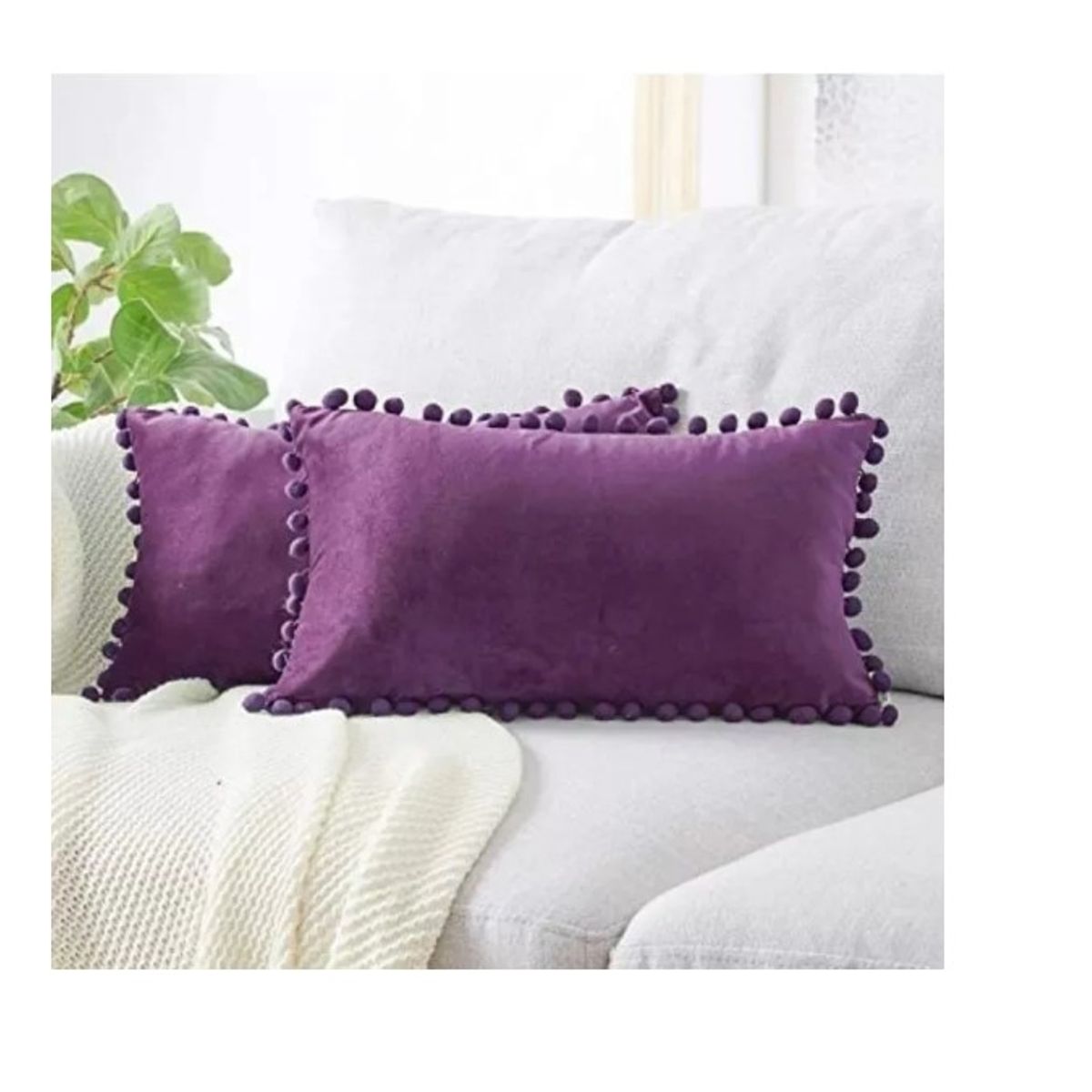 Pack 2 Fundas De Cojin Terciopelo Pompon 30x50 Morado, marca GENERICO - Foto Principal