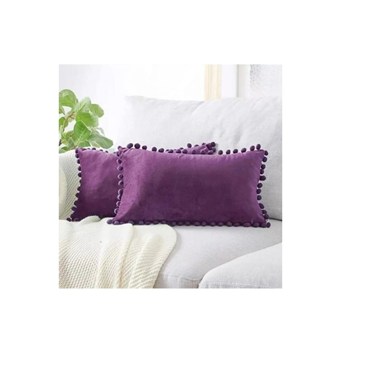Pack 2 Fundas De Cojin Terciopelo Pompon 30x50 Morado, marca GENERICO - Foto Principal