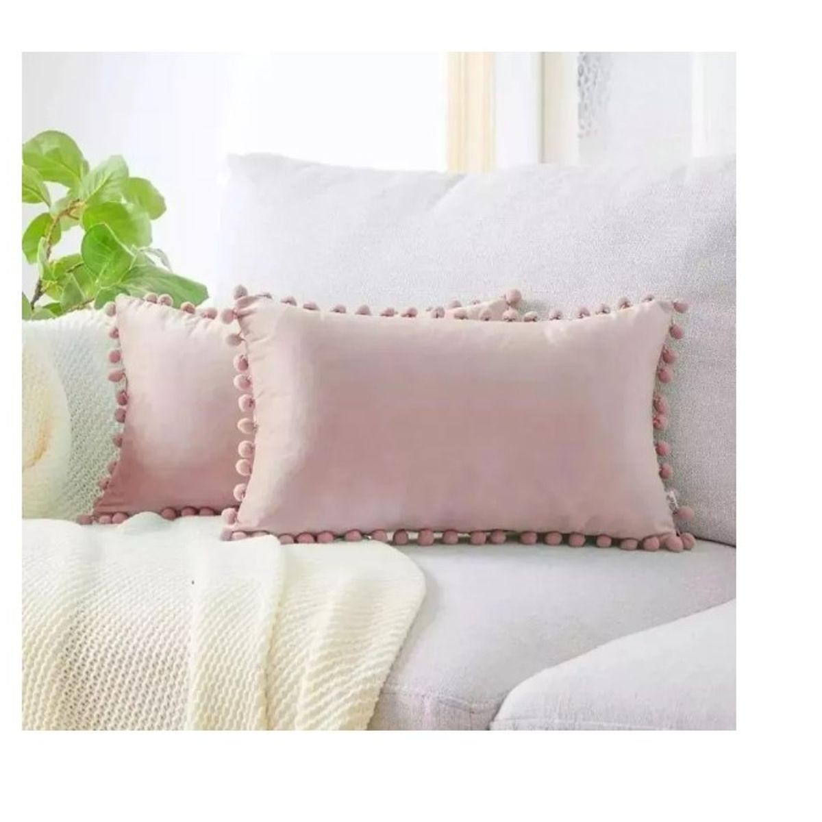 GENERICO - Pack 2 Fundas De Cojin Terciopelo Pompon 30x50 Rosa