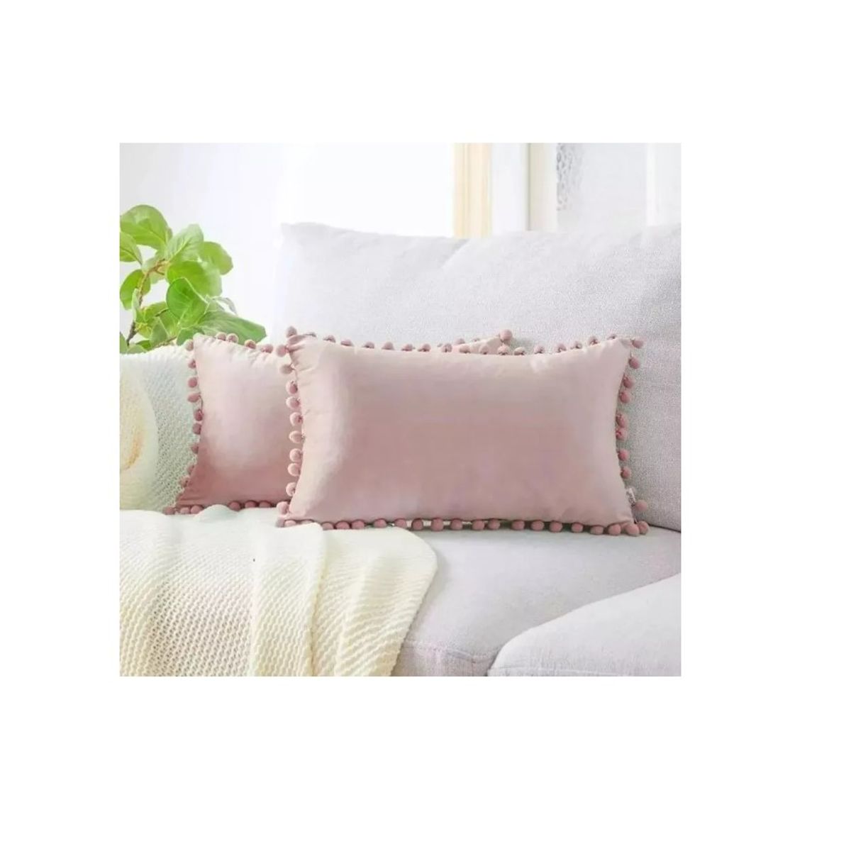 GENERICO - Pack 2 Fundas De Cojin Terciopelo Pompon 30x50 Rosa
