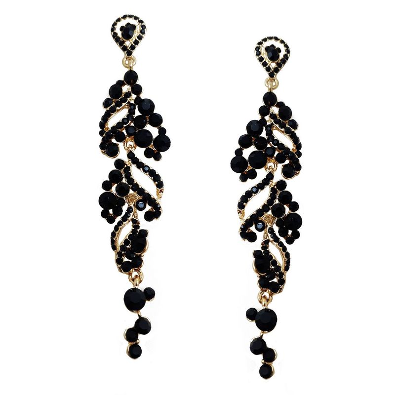 VANE COLLECTION - Aros mujer pegado colgantes racimo cristales negro