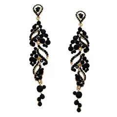 VANE COLLECTION - Aros para mujer pegado colgantes racimo cristales negro